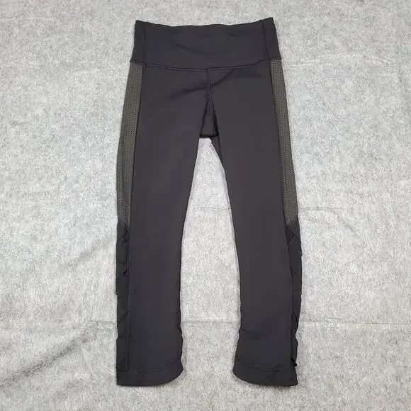 Lululemon Leggings Womens 4 Cropped 21" Mesh Panel Run Yoga Gym Workout Athletic - Picture 1 of 10